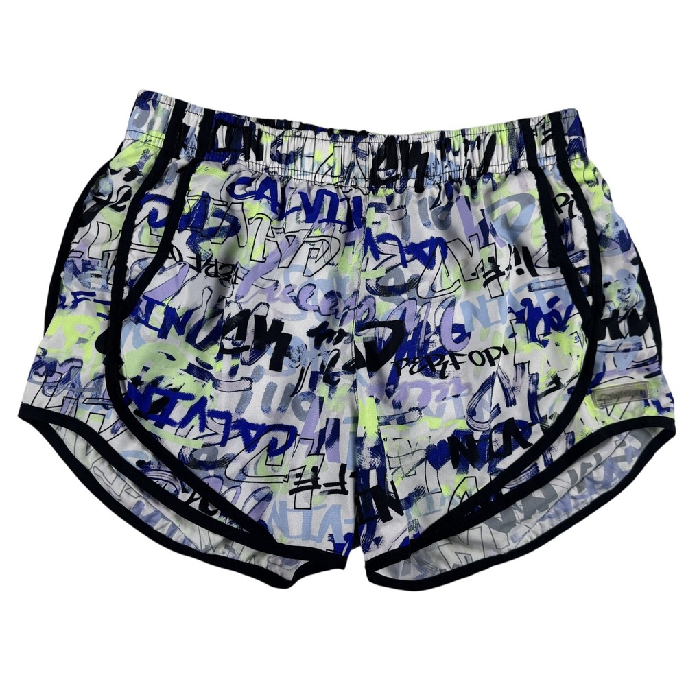 Calvin Klein Womens‎ Athletic Shorts Graffiti Print Black Trim Size S